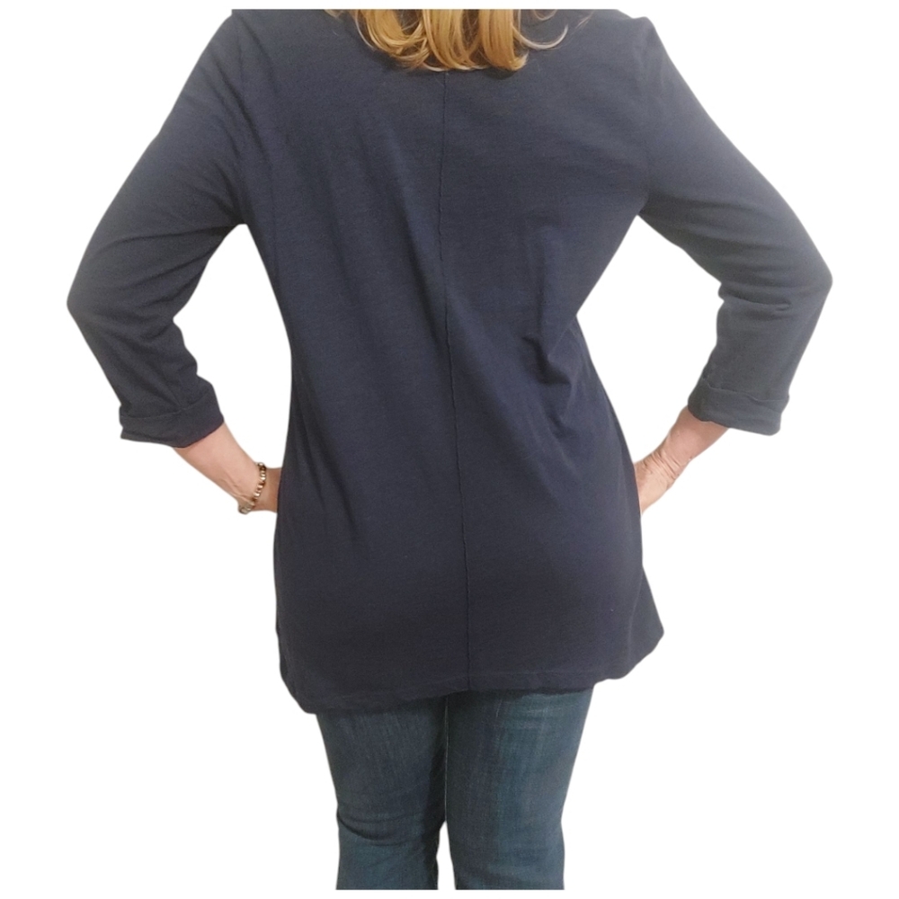 JM Collection Navy V-Neck Button Front Tunic - Picture 5 of 8